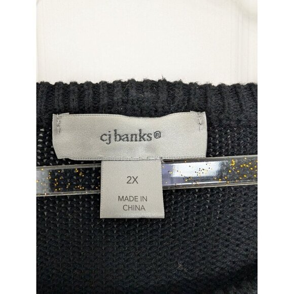 CJ Banks Believe Sweater Womens Size 2X Black Embellished Christmas Holiday Knit - Picture 3 of 9